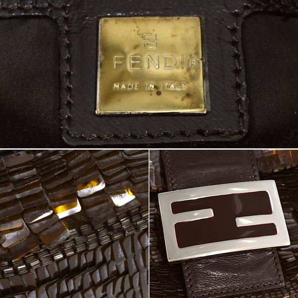 Fendi Mamma Bucket Bag Sequin Leather Brown - Picture 9 of 9